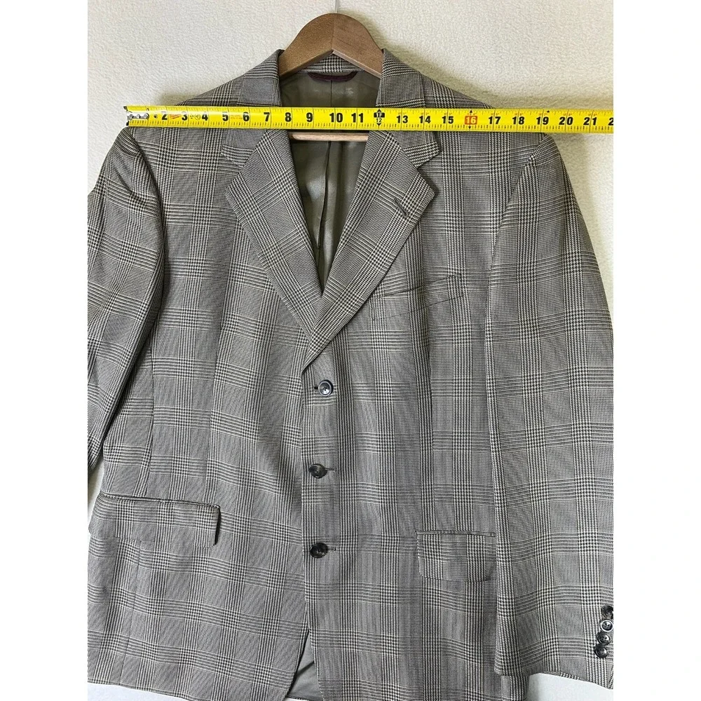 Hart Schaffner Marx Blazer Men's 42R Beige Plaid Check 3 Button Suit Jacket Wool